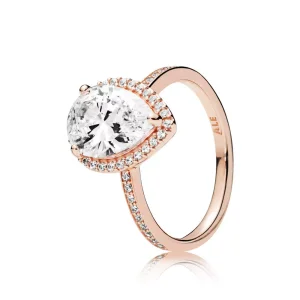 (resim) Pandora 14 ayar pembe altın Işıltılı Gözyaşı Damlası Yüzük - 186251CZ