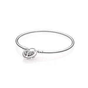 (resim) PANDORA Moments Gümüş Bangle, Kalpli Madalyon Klips - 597101-17
