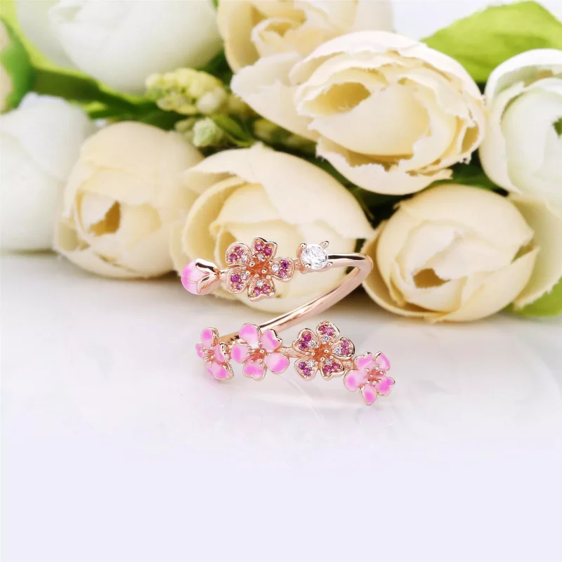 (resim) Pandora 14k rose altın kaplama Şeftali Çiçeği Çiçeği Yüzük - 188088NCCMX - Görüntüle 3