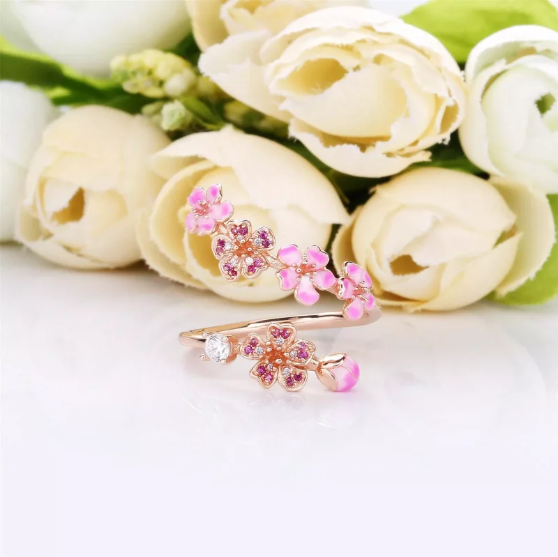 (resim) Pandora 14k rose altın kaplama Şeftali Çiçeği Çiçeği Yüzük - 188088NCCMX - Görüntüle 4