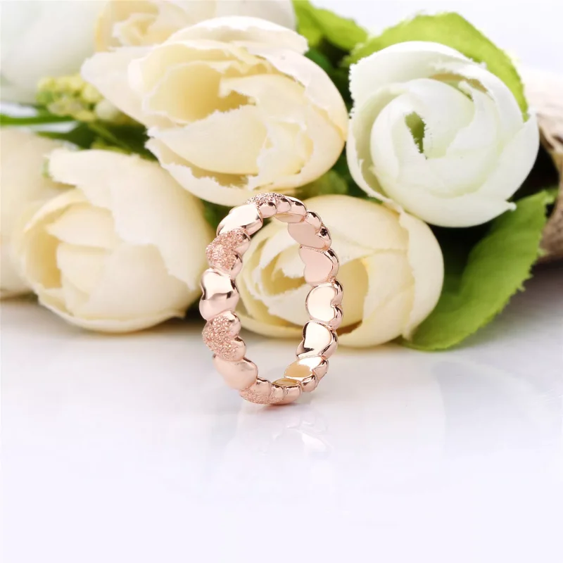 (resim) Pandora 14k rose altın kaplama Mat Parlak Kalpler Yüzük - 187950 - Görüntüle 3