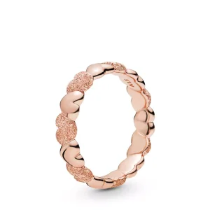 (resim) Pandora 14k rose altın kaplama Mat Parlak Kalpler Yüzük - 187950