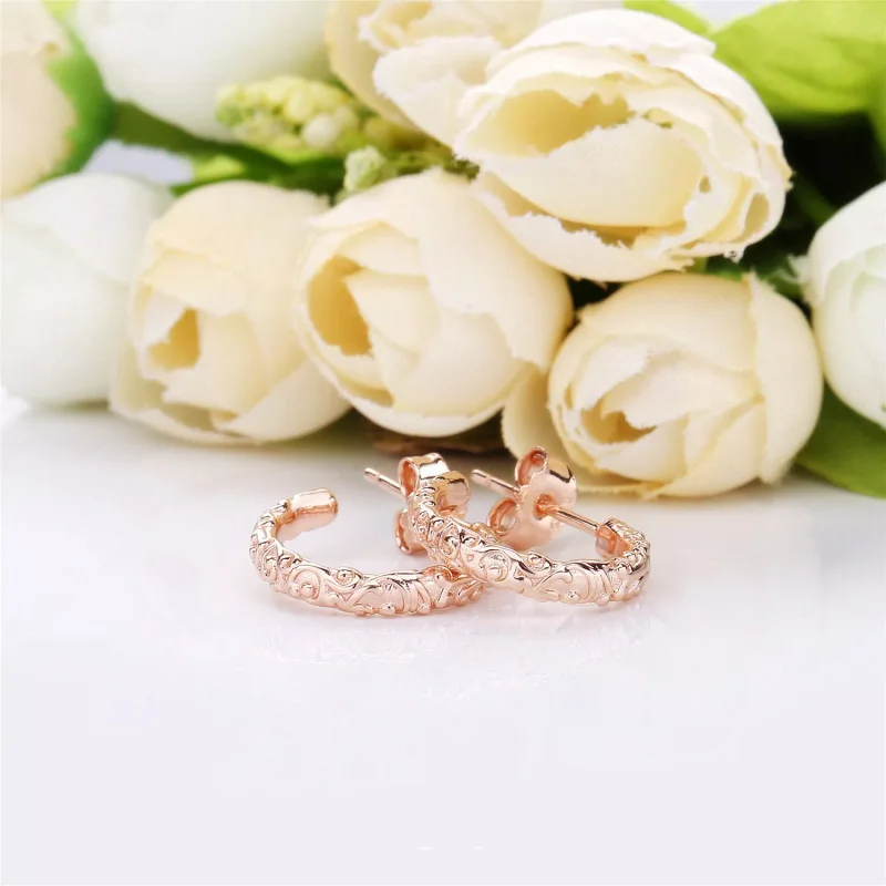 (resim) Pandora Çi̇vi̇ küpeler, Regal pattern PANDORA Rose hoop earrings - Görüntüle 2