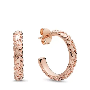 (resim) Pandora Çi̇vi̇ küpeler, Regal pattern PANDORA Rose hoop earrings