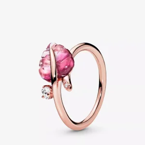 (resim) Pandora 14 ayar pembe altın kaplama Pembe Murano Cam Yaprağı Yüzük - 188319PMU