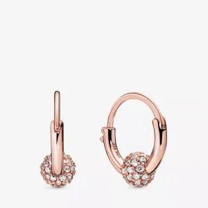 (resim) Pandora 14 ayar pembe altın Pavé Boncuk Halka Küpe - 288294CZ