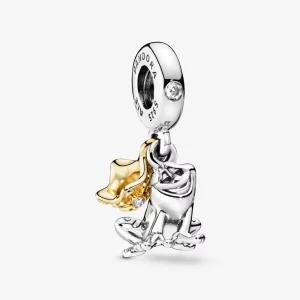 (resim) Pandora 14k altın kaplama Disney, Prenses Tiana Kurbağa Prens Sallantılı Charm - 768235CZ