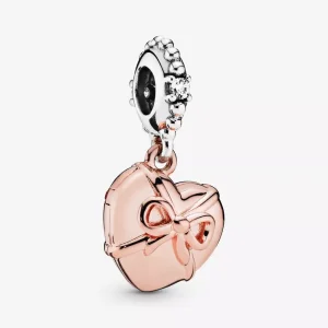(resim) Pandora 14k rose altın kaplama Brezilyalı Kalp Sallantılı Charm - 788025CZ