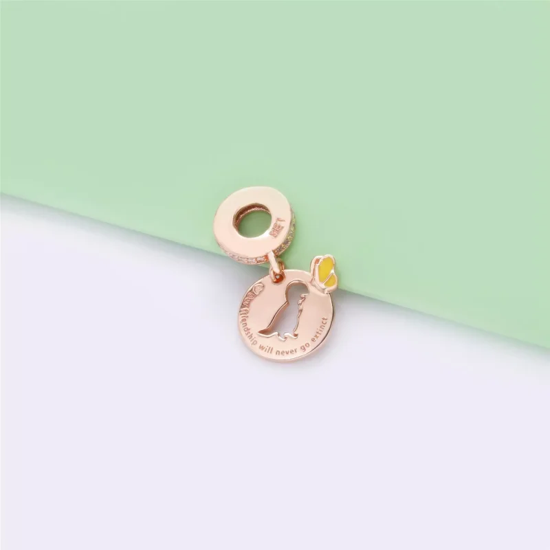 (resim) Pandora 14k rose altın kaplama Dinozor ve Kelebek Dostluğu Sallantılı Charm - 78 - Görüntüle 3
