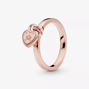 (resim) Pandora 14k rose altın kaplama Kalp Şeklinde Asma Kilit Yüzük - 186571