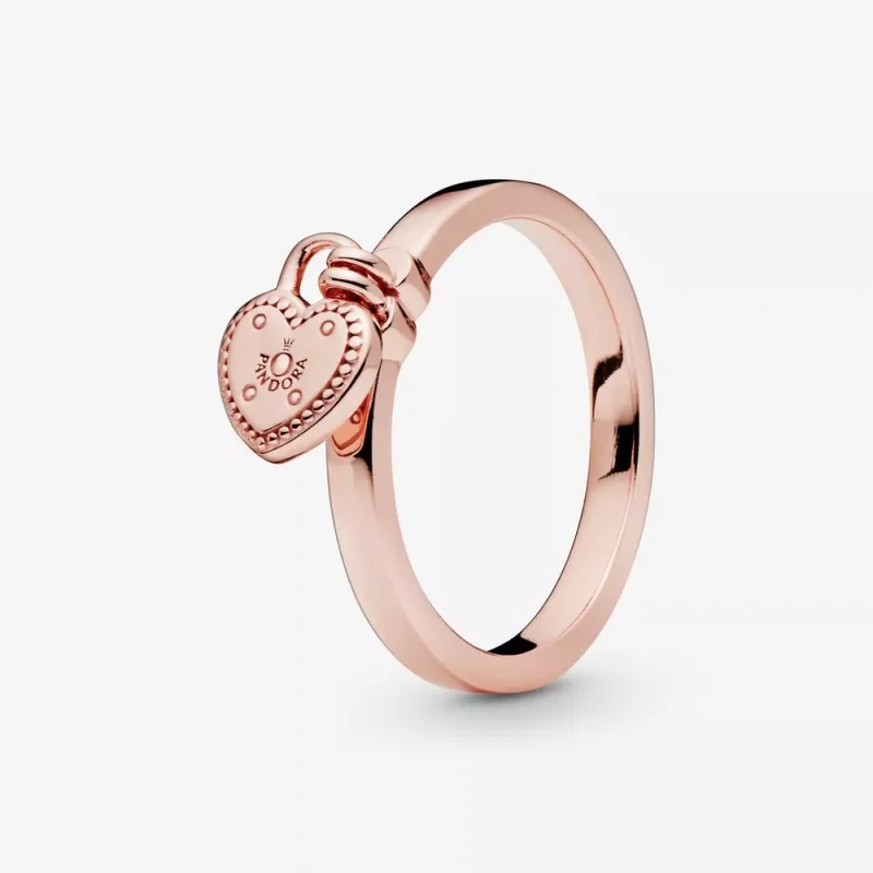 (resim) Pandora 14k rose altın kaplama Kalp Şeklinde Asma Kilit Yüzük - 186571