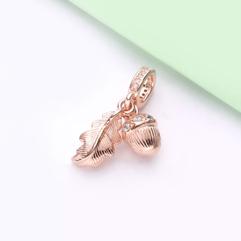 (resim) Pandora 14k rose altın kaplama Palamut ve Yaprak Sallantılı Charm - 788248CZ - Görüntüle 2