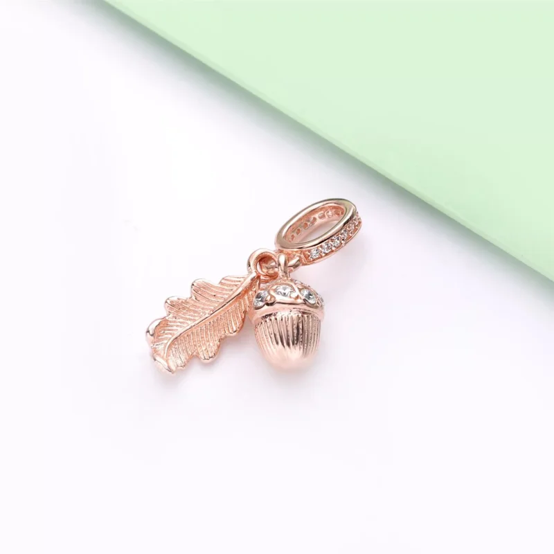 (resim) Pandora 14k rose altın kaplama Palamut ve Yaprak Sallantılı Charm - 788248CZ - Görüntüle 3