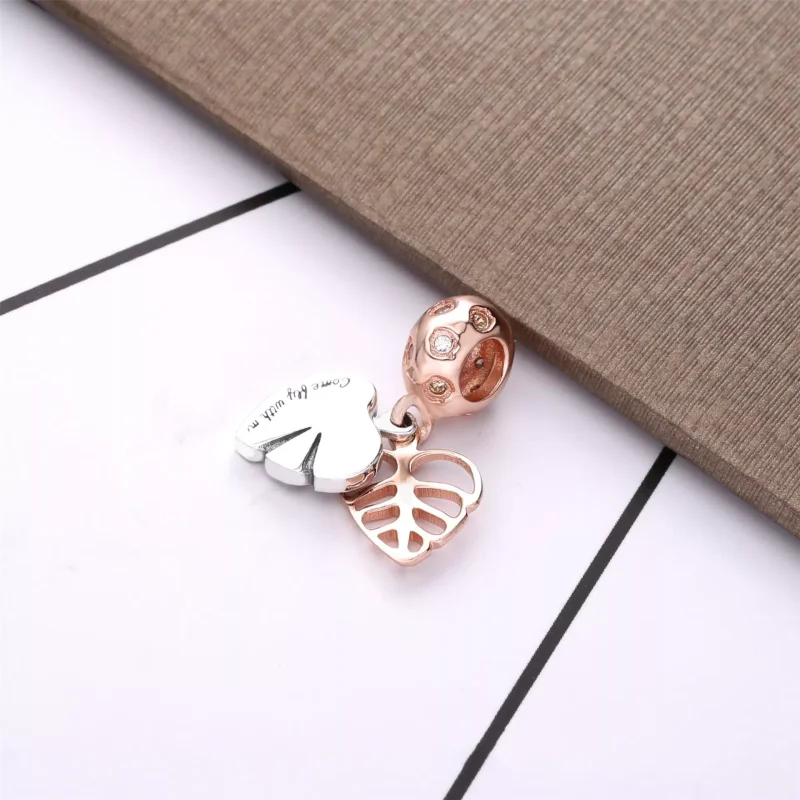 (resim) Pandora 14k rose altın kaplama Pırıl pırıl yapraklar Sallantılı Charm - 788247CZ - Görüntüle 3