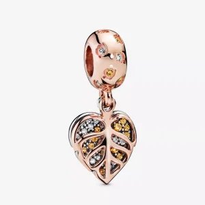 (resim) Pandora 14k rose altın kaplama Pırıl pırıl yapraklar Sallantılı Charm - 788247CZ