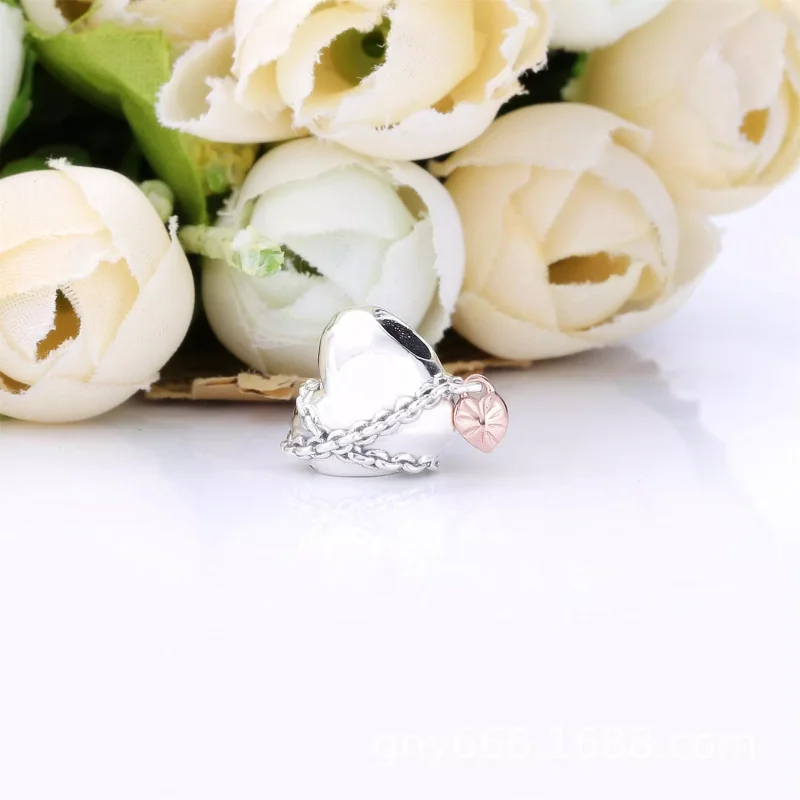 (resim) Pandora 14k rose altın kaplama zincirli kalp Charm - 788344 - Görüntüle 3
