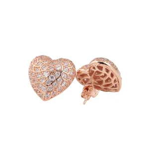 (resim) Pandora tarzı 14 ayar pembe altın Pırıl pırıl Desen Kalp Çi̇vi̇ küpeler - 298568C01M