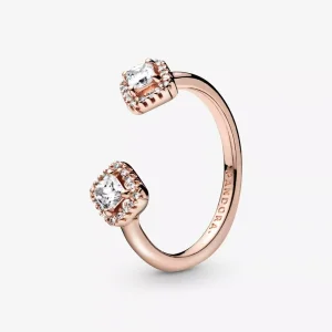 (resim) Pandora 14 ayar pembe altın kaplama Kare Işıltı Yüzük - 188506C01