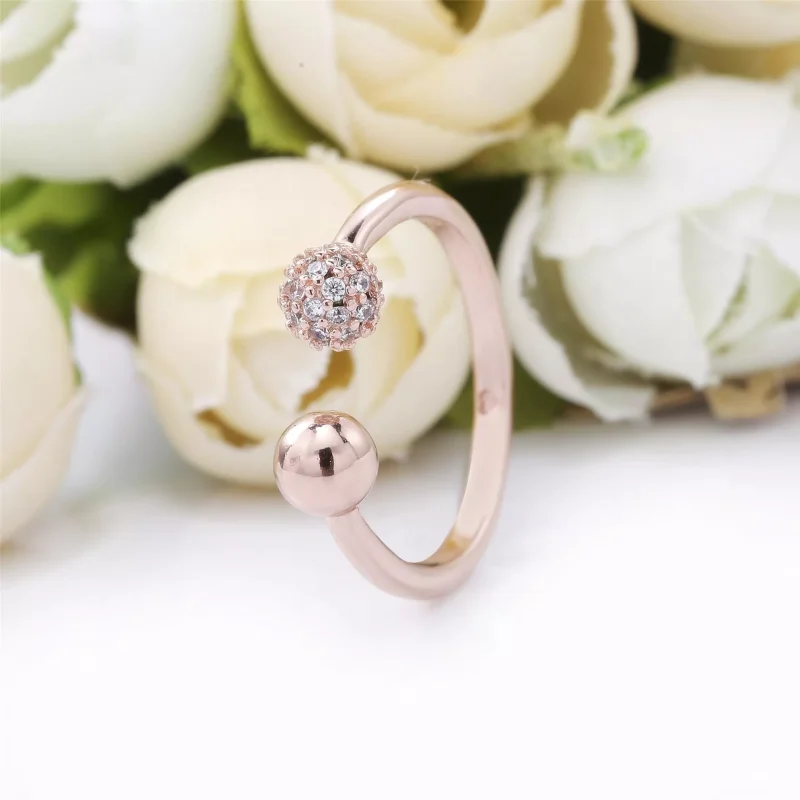 (resim) Pandora 14k rose altın kaplama Cilalı & Pavé Boncuk Yüzük - 188316CZ - Görüntüle 2