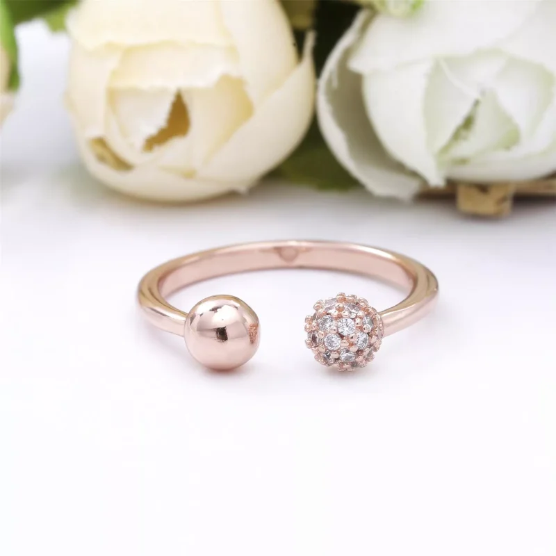 (resim) Pandora 14k rose altın kaplama Cilalı & Pavé Boncuk Yüzük - 188316CZ - Görüntüle 4