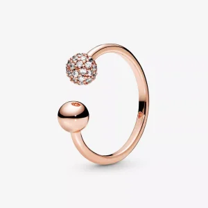 (resim) Pandora 14k rose altın kaplama Cilalı & Pavé Boncuk Yüzük - 188316CZ