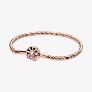 (resim) Pandora 14 ayar altın kaplama Pembe Fan Toka Yılan Zinciri Bilezik - 588145C01