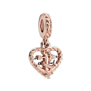 (resim) Pandora 14k rose altın kaplama Halat Kalp & Aşk Çapası Sallantılı Charm - 788940C01