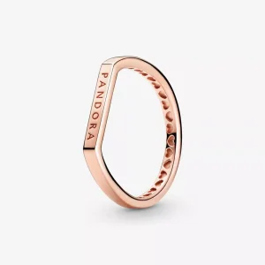 (resim) Pandora 14k rose altın kaplama Logo Çubuğu İstifleme Yüzük - 189048C00
