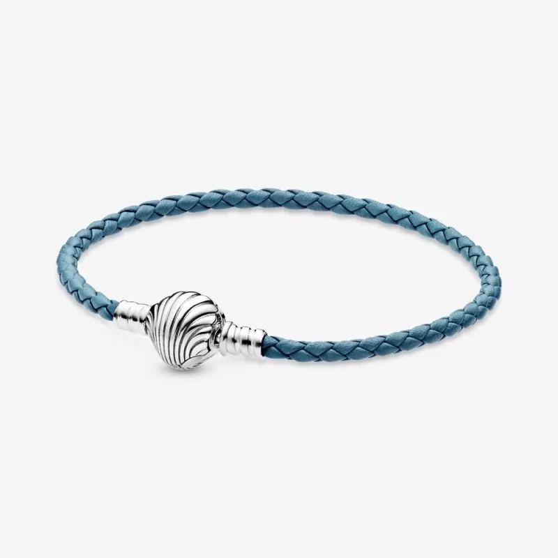 (resim) Pandora Moments Deniz Kabuğu Klipsli Turkuaz Örgü Deri Bileklik - 598951C01-S2