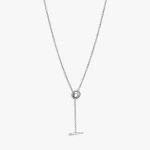(resim) Pandora Pavé Daire Logo T-bar Kalp Kolye - 399050C01-80
