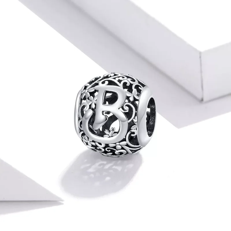 (resim) Pandora tarzı Kafes İşi Çiçek B Harfi Charm - SCC1444-B - Görüntüle 2