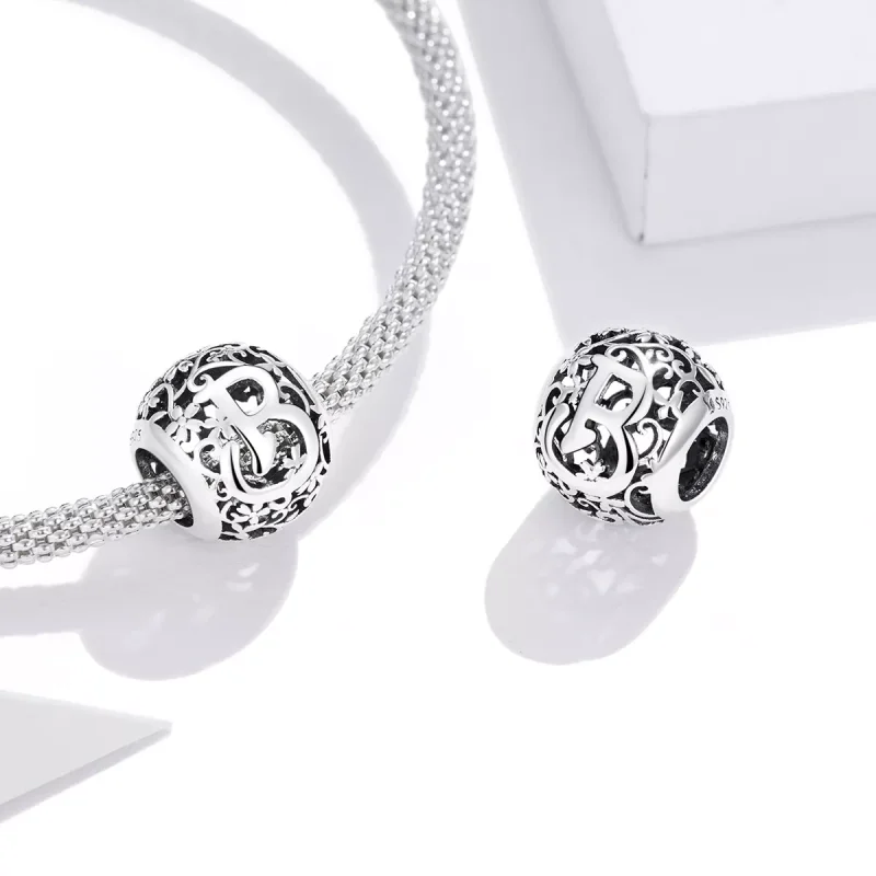 (resim) Pandora tarzı Kafes İşi Çiçek B Harfi Charm - SCC1444-B - Görüntüle 4