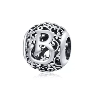 (resim) Pandora tarzı Kafes İşi Çiçek B Harfi Charm - SCC1444-B