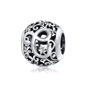 (resim) Pandora tarzı Kafes İşi Çiçek C Harfi Charm - SCC1444-C
