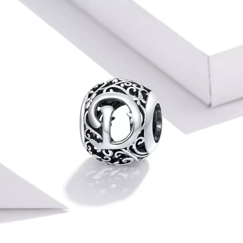 (resim) Pandora tarzı Kafes İşi Çiçek D Harfi Charm - SCC1444-D - Görüntüle 2