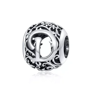 (resim) Pandora tarzı Kafes İşi Çiçek D Harfi Charm - SCC1444-D