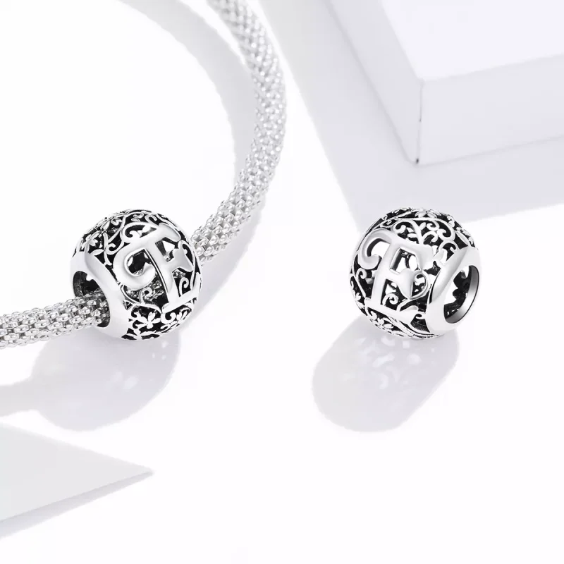 (resim) Pandora tarzı Kafes İşi Çiçek Harf E Charm - SCC1444-E - Görüntüle 4