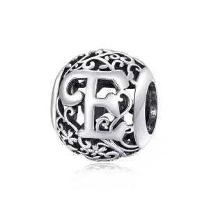 (resim) Pandora tarzı Kafes İşi Çiçek Harf E Charm - SCC1444-E