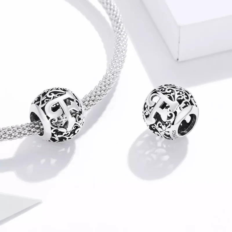 (resim) Pandora tarzı Kafes İşi Çiçek Harf F Charm - SCC1444-F - Görüntüle 4