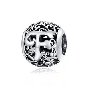 (resim) Pandora tarzı Kafes İşi Çiçek Harf F Charm - SCC1444-F