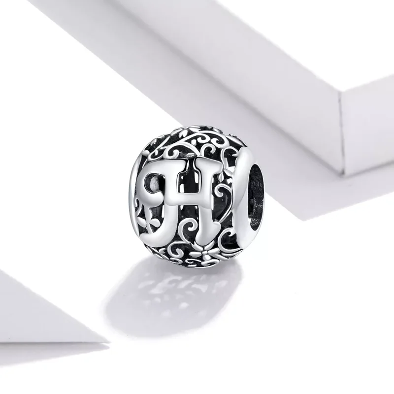 (resim) Pandora tarzı Kafes İşi Çiçek Harf H Charm - SCC1444-H - Görüntüle 2