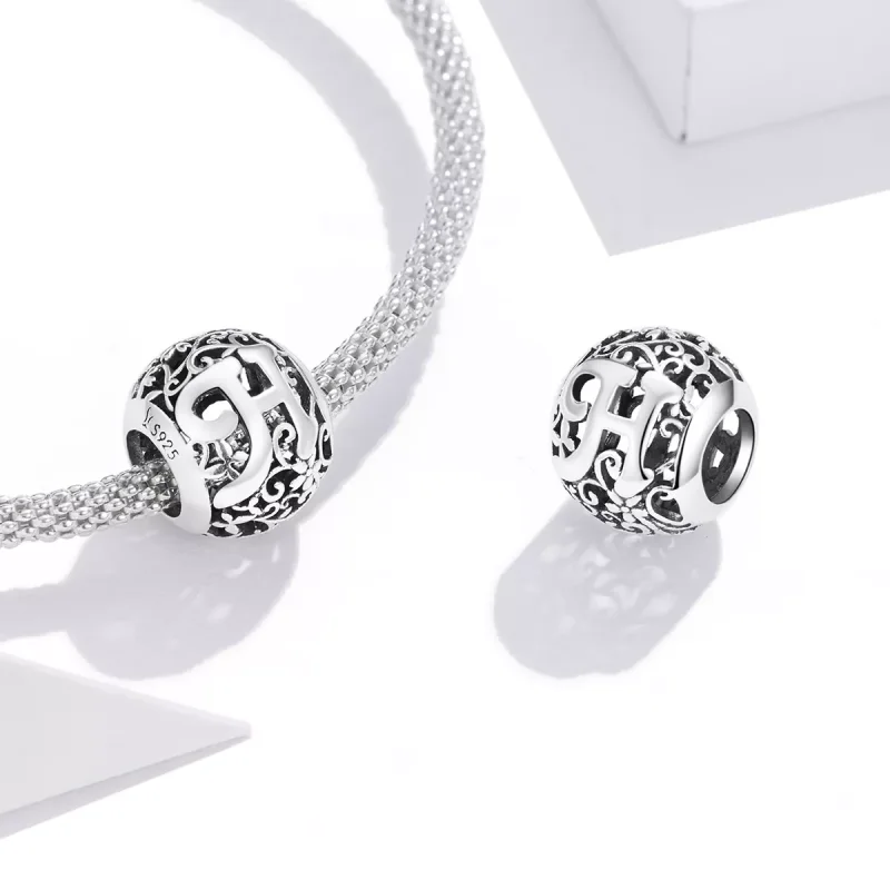 (resim) Pandora tarzı Kafes İşi Çiçek Harf H Charm - SCC1444-H - Görüntüle 4