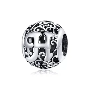 (resim) Pandora tarzı Kafes İşi Çiçek Harf H Charm - SCC1444-H