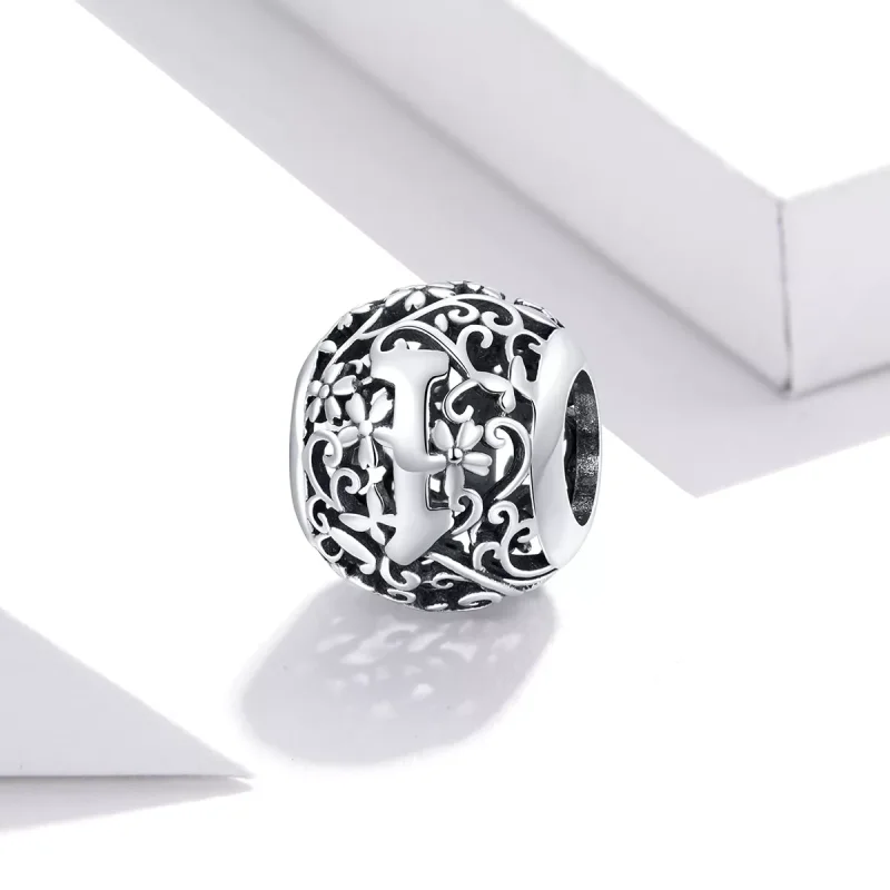 (resim) Pandora tarzı Kafes İşi Çiçek Harf I Charm - SCC1444-I - Görüntüle 2