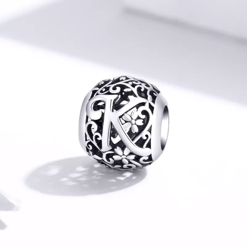 (resim) Pandora tarzı Kafes İşi Çiçek Harf K Charm - SCC1444-K - Görüntüle 2