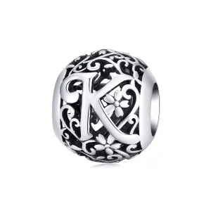 (resim) Pandora tarzı Kafes İşi Çiçek Harf K Charm - SCC1444-K