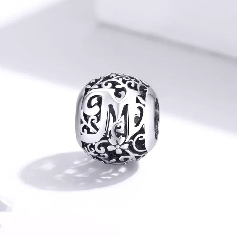 (resim) Pandora tarzı Kafes İşi Çiçek Harf M Charm - SCC1444-M - Görüntüle 2