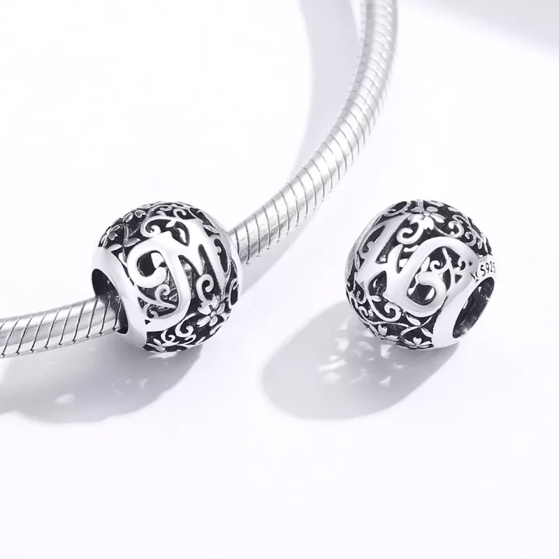 (resim) Pandora tarzı Kafes İşi Çiçek Harf M Charm - SCC1444-M - Görüntüle 4