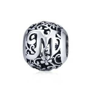 (resim) Pandora tarzı Kafes İşi Çiçek Harf M Charm - SCC1444-M