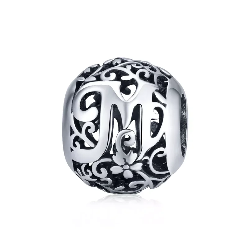(resim) Pandora tarzı Kafes İşi Çiçek Harf M Charm - SCC1444-M